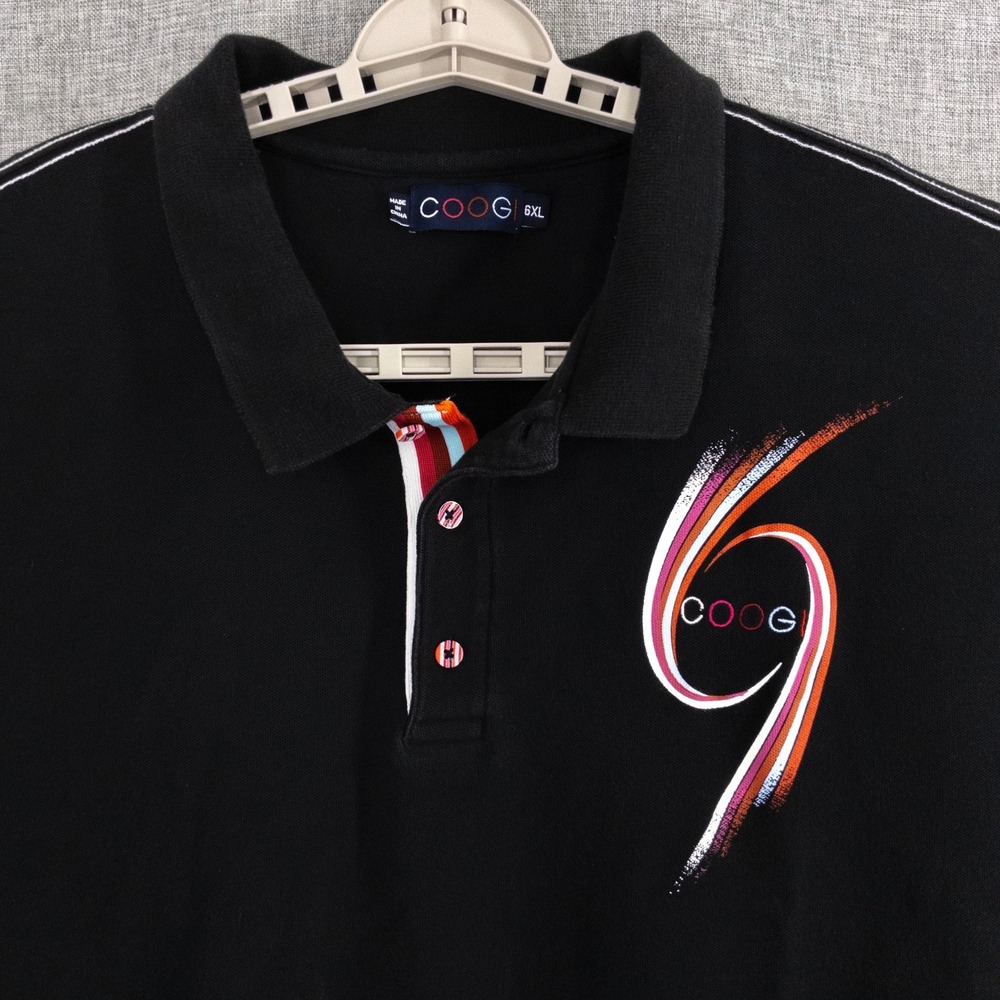 COOGI Men's 6XL Black Polo Shirt 100% Cotton Multicolor Logo Big & Tall Retro